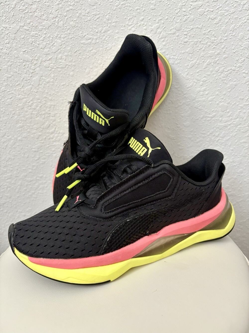PUMA Women's Running Shoes Black Pink Yellow 192629-02 Athletic Sneakers SZ 6.5